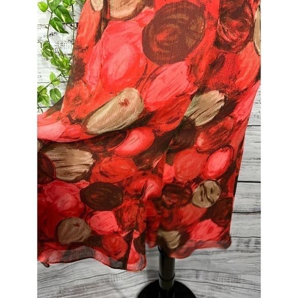 Lane Bryant Skirt Plus size 18 20 Coral Olive Floral Sheer Knee A Line Flowing - Picture 5 of 10